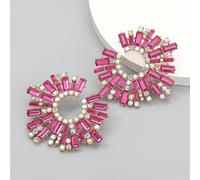 (As show, One size) Earrings alloy rhinestone sunflower earrings women's super flashy trendy earrings 1 Pair, rose red