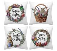 (As show, One size) Easter Decoration Throw Pillow Covers 18 X 18 Set of 4, Easter Bunny Eggs Pillow Covers Spring Farmhouse Decor Soft Breathable Pillowcase Modern Squar