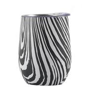 (As show, One size) Egg cup stainless steel creative U-shaped red wine thermos cup big belly 12oz eggshell cup star zebra pattern