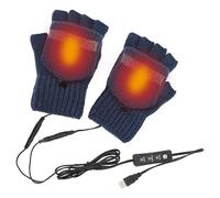 (As show, One size) Electric USB Heated Gloves-Blue Winter Thermal Half-Finger Gloves with Flip Cover for Caming Hiking Skiing Hand Warmer Heating Gloves