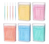 (As show, One size) EXCEART 1100pcs Disposable Plastic Toothpicks Double-head Oral Care Interdental Floss Cleaners (Random Color)