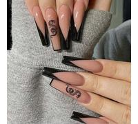 (As show, One size) Extra Long Dragon Fake Nails French Press on Nails Nude Full Cover Acrylic Black False Nails for Women and Girls 24Pcs
