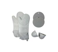 (As show, One size) Extra Long Oven Mitts and Mini Oven Mitts Set: Heat Resistant Silicone Oven Mitts and Mini Oven Mitts with Padding, Grey, Set of 6