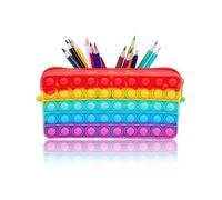 (As show, One size) Extruded bubble colored pencil box (rainbow color), pencil box, gift for girls, boys, children, tie dyed decompression zipper bubble box, student and