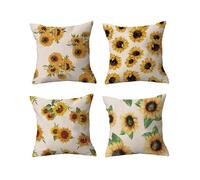 (As show, One size) Fall Pillow Covers 18x18 Inch Set of 4 Outdoor Decorations Throw Pillowcase Autumn sunflower on white Linen Cushion Case for Thanksgiving Day, Sofa an