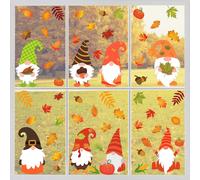 (As show, One size) Fall Thanksgiving Window Clings - 4 Sheets Autumn Gnome Elf Scandinavian Autumn Tomte Window Decals Decorations - Thank