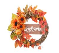 (As show, One size) Fall Wreaths for Front Door Autumn Harvest Artificial Wreaths with Pumpkins Maple Leaf and Berry fo