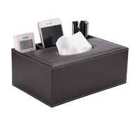 (As show, One size) Faux Leather Rectangle Tissue Box with Remote Control - Sleek and Stylish - Home Office Tissue Box - Brown