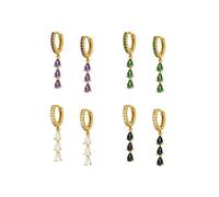 (As show, One size) Four Pieces s925 Silver Needle Multi Zircon Waterdrop Stud Earrings Women Euro-American Trend Minimalist Fashion Wild Stud Earrings