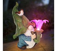 (As show, One size) Funny Resin Dwarf Figurines Cute Gnome Solar LED Light Garden Decoration Statue Gnome Decoration Villa Home Figurines Decor 0401