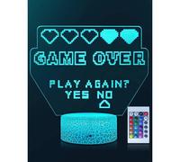 (As show, One size) Gaming Room 3D Night Light Game Over Cool Desk Lamp, Kids Room Decor Lights/Dimmable Brightness/16 Color Change/Remote & Touch Control