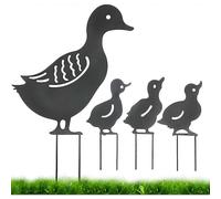 (As show, One size) Garden Art Deco Metal Statues,4 Pieces Silhouette Animal Shape Stake Decorations,Cute Iron Ducks,Duck Yard Art Garden,Decoration for Garden, Patio, La