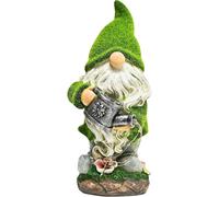 (As show, One size) Garden Flocked Gnome Statue Solar,Garden Figurines for Patio Yard Decor H 11.0 Inch (Watering)