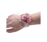 (As show, One size) Girls bridesmaid wrist corsage bridal silk wrist flowers with faux pearl beads stretch wrist( Champagne Powder)