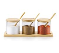 (As show, One size) Glass jars, spice jar with spoon and lid, salt jar, for storing food in the kitchen, tea, coffee, sugar, salt, Set of 3