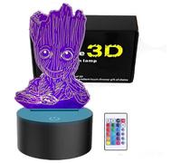 (As show, One size) Groot 3D Night Light ,Kids 7 Color Touching Decor Table Light ,Optical Illusion 16 Colors Change with Remote Control Birthday Gifts
