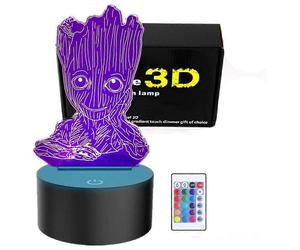 (As show, One size) Groot 3D Night Light ,Kids 7 Color Touching Decor Table Light ,Optical Illusion 16 Colors Change with Remote Control Birthday Gifts