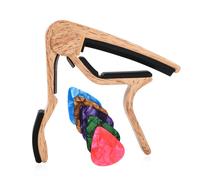 (As show, One size) Guitar, With 5 Picks, Wood Color. Alloy Guitar Capo For 6 String Folk Guitar, Electric And Acoustic Guitar Ukulele, Mandolin And Banjo