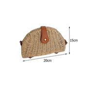 (As show, One size) Half round straw bag Handmade rattan summer beach vacation