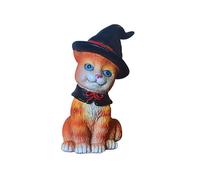 (As show, One size) Halloween Cat Statue Collections Etc Lovely Decorative Resin Crafts Ornaments Hand Painting Home Decor Figurines(1pcs-orange)