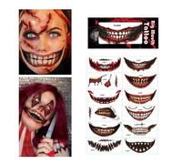 (As show, One size) Halloween Prank Makeup Temporary Tattoo, Scary Big Mouth Face Tattoos Decals Kits Prank Props for Halloween Masquerade Cosplay Party