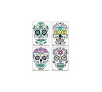 (As show, One size) Halloween Tattoo, 4 Pieces Day of the Dead Full Face Temporary Tattoo Glow in the Dark, for Halloween Party Makeup for Kids Adults (Face Stickers)