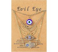 (As show, One size) Hamsa Necklace 3 Pieces Hamsa Hand Necklace Dainty Evil Eye Necklaces Blue Evil Eye Necklace Eye Pendant Necklace Blue Eyes Amulet Pendant Necklace Lu