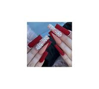 (As show, One size) Handcess Christmas False Nails Long Red Press on Nails Snowflake Fake Nails Matte Stick on Nails for Women and Girls 24Pcs