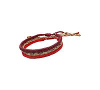 (As show, One size) Handmade Tibetan Buddhist Lucky Knot Bracelet (Set of 3 - Red, Dark Red, Multi-Gold)