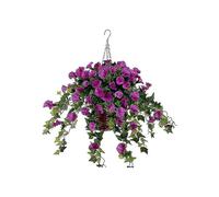 (As show, One size) Hanging Basket With Artificial Vine Silk Petunia Flowers compatible Outdoor/indoor-G