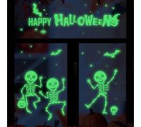 (As show, One size) Happy Halloween three little people bones luminous stickers, luminous wall stickers, bat luminous wall stickers
