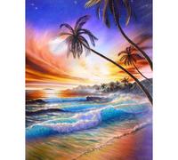 (As show, One size) HautHome 5D Diamond Digital Painting Kit,Sunset on the coconut tree DIY Crystal Strass Embroidery Cross Stitch Craft Can