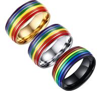 (As show, One size) Heytea 8mm Stainless Steel Enamel Rainbow Pride Ring for Lesbian & Gay Q Pride Wedding Engagement Band - -