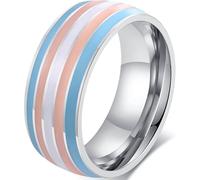 (As show, One size) Heytea 8mm Stainless Steel Enamel Rainbow Pride Ring for Lesbian & Gay Q Pride Wedding Engagement Band - -