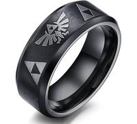 (As show, One size) Heytea 8mm The Legend of Zelda Triforce Ring, Stainless Steel Matte Finished Bands - -