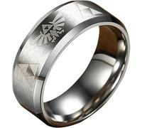 (As show, One size) Heytea 8mm The Legend of Zelda Triforce Ring, Stainless Steel Matte Finished Bands - -