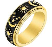 (As show, One size) Heytea Stainless Steel Spinner Ring for Anxiety Fidget Rings for Relieving Stress Anxiety Ring Sun Moon Stars Promise Engagement Ring Size 6-12 - -