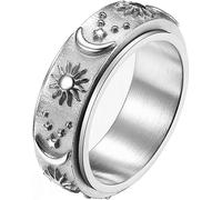 (As show, One size) Heytea Stainless Steel Spinner Ring for Anxiety Fidget Rings for Relieving Stress Anxiety Ring Sun Moon Stars Promise Engagement Ring Size 6-12 - -