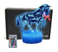 (As show, One size) Horse Animals 3D Illusion LED Decor Lamp Night Light,16 Colors,Remote Control,Bedroom Decorations Toys Gifts