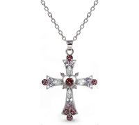 (As show, One size) HTOOO Gothic Cross Necklace for Women Y2K Pink Crystal Cross Pendant Necklace Punk Pendant Indie Zircon Choker Necklace Goth Jewelry for Women