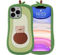 (As show, One size) iPhone 14 Pro Max Avocado Case,3D Cute Cartoon Kids Girls Women Kawaii Lovely Bear Avocado Shape Soft Silicone Case