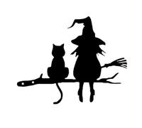 (As show, One size) Iron Silhouette Cute Witch and Cat Garden Stake on the Branch Yard Art Decor, Tree Stump Plug-In, compatible with Garden Courtyard