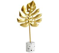 (As show, One size) item Gold metal palm leaf sculpture on stand A symbol of peace and harmony for room decoration Craft art sculpture for living room table home decorati