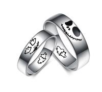 (As show, One size) Jack Gothic Couple Rings Sterling Silver Jack and Sally Skull Rings Nightmare Rings Romantic Jewelry Gifts for Men and Women