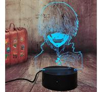 (As show, One size) Japan Anime Figure Ken Kaneki 3D LED Optical Illusion Lamp for Bedroom Decor Night Light Colorful Changing Table Desk Lamp Baby Sleeping Lampara Child