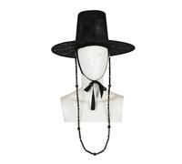 (As show, One size) Jinu Hat Dynasty Black Halloween Hats Hunter Jinu Cap with Bead Chain for Idol Role - Playing Caps Halloween Stage