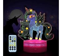 (As show, One size) JUSTUP Unicorn Night Light 3D Night Light with Remote Smart Touch LED Three-Colorful Changing 3D Illusion Lamp --- Nursery Unicorn