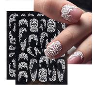 (As show, One size) Lace Flower Nail Art Sticker Decal 5d Nail Decal Lace Rose White Embossed Slider Wedding Nail Art Design Acrylic Carved Floral Decal Nail Art Decorati