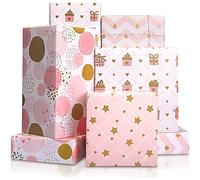(As show, One size) Larcenciel Pink Gift Wrap (4 Sheets, 70x50cm), Birthday Gift Wrapping Paper, Child Girl Gift Wrapping Paper, Wrapping Paper For Birthday, Holidays, We