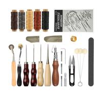 (As show, One size) Leather Craft Hand Tool Kits Leather Hand Stitching Sewing Tool Stitching Needle Waxed Thread Awl Groover for DIY Craft